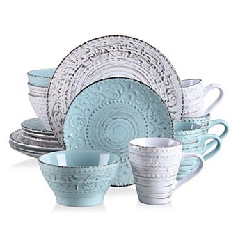 16 pc Stoneware Dining Set, incl. Dinner Plates, Dessert Plates, Bowls, Mugs for 4 People