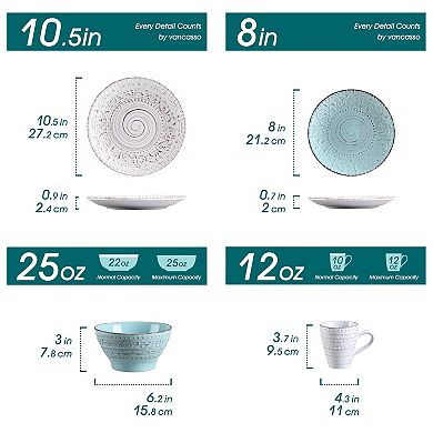 16-piece Stoneware Dining Set, incl. Dinner Plates, Dessert Plates, Bowls, Mugs for 4 People
