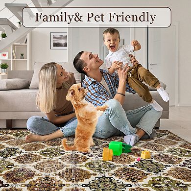 Machine Washable Non Slip Backing Foldable Area Rug for Living Room Bedroom