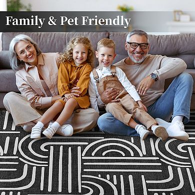 Washable Non Slip Indoor Area Rugs Foldable for Living Room Bedroom Modern Line Rhythm Arc