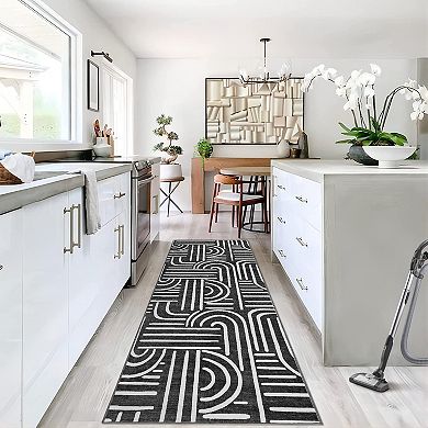 Washable Non Slip Indoor Area Rugs Foldable for Living Room Bedroom Modern Line Rhythm Arc