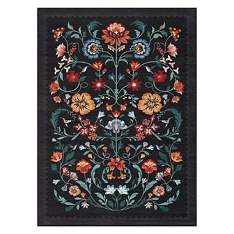 Garvee Floral Machine Washable Rug Non-Slip Farmhouse Floor Cover, Stain-Resistant Low Pile Mat
