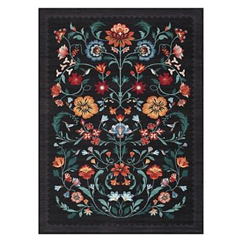 Garvee Floral Machine Washable Rug Non-Slip Farmhouse Floor Cover, Stain-Resistant Low Pile Mat