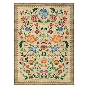 Garvee Floral Machine Washable Rug Non-Slip Farmhouse Floor Cover, Stain-Resistant Low Pile Mat