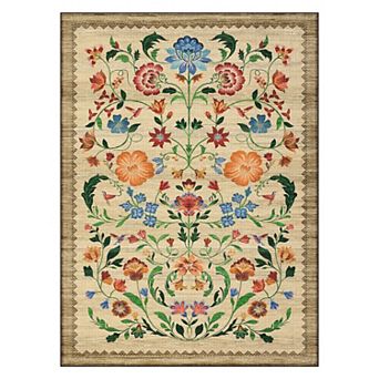 Garvee Floral Machine Washable Rug Non-Slip Farmhouse Floor Cover, Stain-Resistant Low Pile Mat