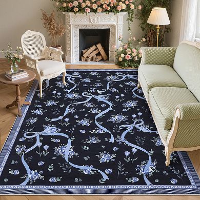 Garvee Cute Machine Washable Rug for Playroom Floral Stain Resistant Carpet for Kids Room