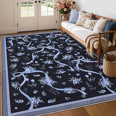 Garvee Cute Machine Washable Rug for Playroom Floral Stain Resistant Carpet for Kids Room