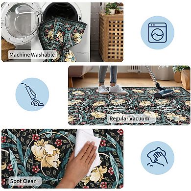 Garvee Floral Machine Washable Rug Non-Slip Foldable Low Pile Indoor Mat for Living Room Bedroom