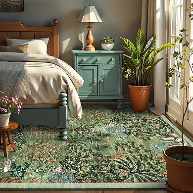 Garvee Floral Machine Washable Rug Non-Slip Area Rug Durable Floor Carpet Easy-Cleaning Rug