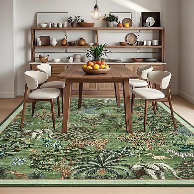Garvee Floral Machine Washable Rug Non-Slip Area Rug Durable Floor Carpet Easy-Cleaning Rug
