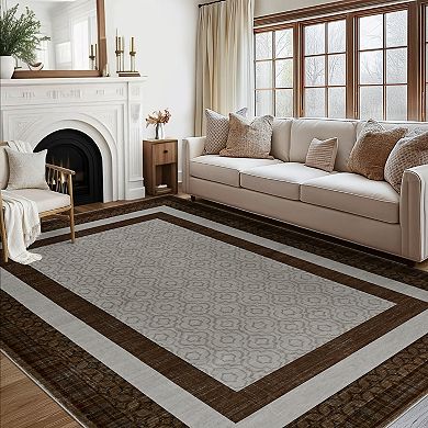 Washable Non Slip Indoor Area Rugs Foldable for Living Room Bedroom Modern Geometric Picture Frame