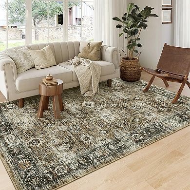 Garvee Oriental Machine Washable Area Rug with Rubber Backing Non Slip Rug for Home Decor