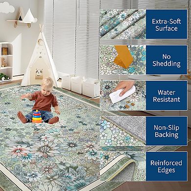 Machine Washable Non Slip Backing Foldable Area Rug for Living Room Bedroom