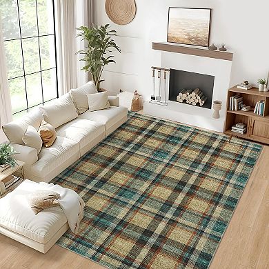 Washable Non Slip Indoor Check Area Rugs Foldable for Living Room Bedroom Classic British Weaving