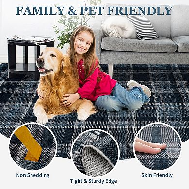 Washable Non Slip Indoor Check Area Rugs Foldable for Living Room Bedroom Classic British Weaving