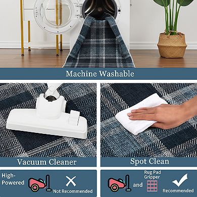 Washable Non Slip Indoor Check Area Rugs Foldable for Living Room Bedroom Classic British Weaving