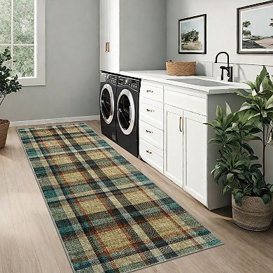 Washable Non Slip Indoor Check Area Rugs Foldable for Living Room Bedroom Classic British Weaving