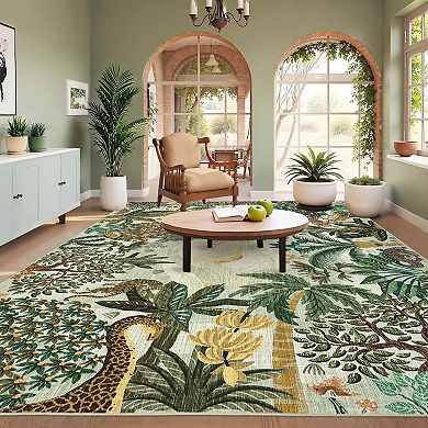 Garvee Floral Machine Washable Rug with Rubber Backing Non Slip Stain Resistant Carpet for Bedroom