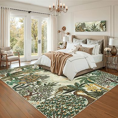 Garvee Floral Machine Washable Rug with Rubber Backing Non Slip Stain Resistant Carpet for Bedroom