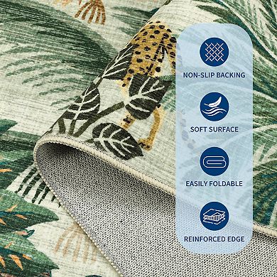 Garvee Floral Machine Washable Rug with Rubber Backing Non Slip Stain Resistant Carpet for Bedroom