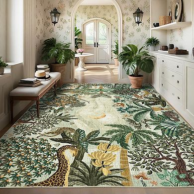 Garvee Floral Machine Washable Rug with Rubber Backing Non Slip Stain Resistant Carpet for Bedroom