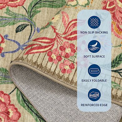 Garvee Floral Machine Washable Rug Non-Slip Farmhouse Floor Cover for Living Room
