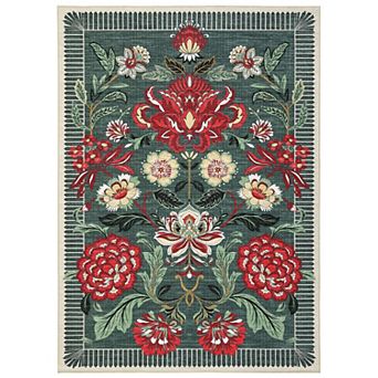 Garvee Floral Machine Washable Rug Non-Slip Farmhouse Floor Cover for Living Room