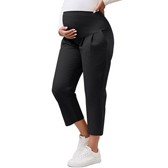 Women's Maternity Pants Pleated Over Belly Straight Elastic Waist with Pocket Slack Pregnancy Lounge