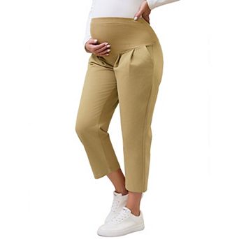 Women's Maternity Pants Pleated Over Belly Straight Elastic Waist with Pocket Slack Pregnancy Lounge