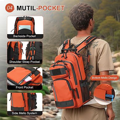 35L Fishing Backpack with Rod Holder, Waterproof Tackle Sling Crossbody Bag with Multi Pocket