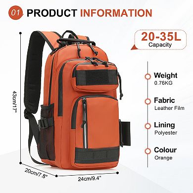 35L Fishing Backpack with Rod Holder, Waterproof Tackle Sling Crossbody Bag with Multi Pocket
