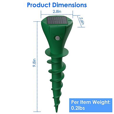 8Pcs Solar Mole Repellent Waterproof Ultrasonic Animal Repellers for Yard, Garden, Farm