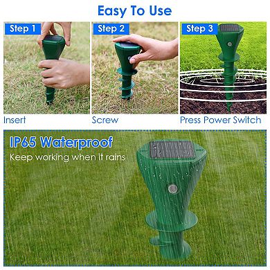 8Pcs Solar Mole Repellent Waterproof Ultrasonic Animal Repellers for Yard, Garden, Farm