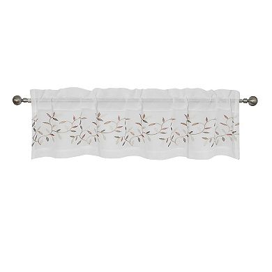 Kate Aurora Embroidered Complete 3 Piece Floral Rod Pocket Cafe Kitchen Curtain Tier and Valance Set