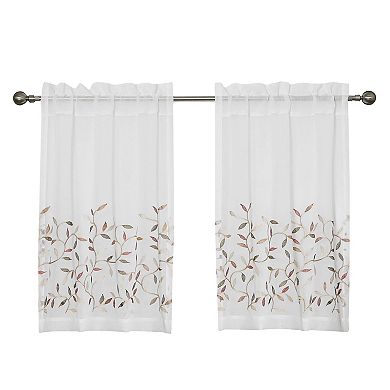Kate Aurora Embroidered Complete 3 Piece Floral Rod Pocket Cafe Kitchen Curtain Tier and Valance Set