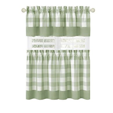 Kate Aurora Modern Country Farmhouse 3 Piece Plaid Checkered Cafe Kitchen Curtain Tier Set