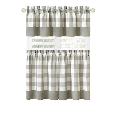Kate Aurora Modern Country Farmhouse 3 Piece Plaid Checkered Cafe Kitchen Curtain Tier Set