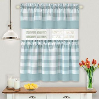 Kate Aurora Modern Country Farmhouse 3 pc Plaid Checkered Cafe Kitchen Curtain Tier Set