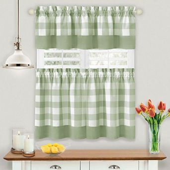 Kate Aurora Modern Country Farmhouse 3 pc Plaid Checkered Cafe Kitchen Curtain Tier Set
