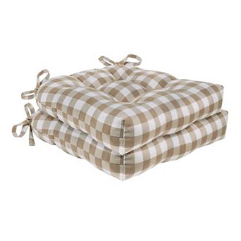 Kate Aurora Set of 2 Country Farmhouse Plaid Stain/Water Resistant Chair Cushions