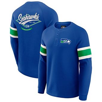 Men's Darius Rucker Collection by Fanatics Royal Seattle Seahawks Waffle-Knit Raglan Long Sleeve Henley T-Shirt