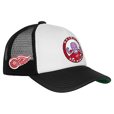 Youth Mitchell & Ness White Detroit Red Wings Mascot Adjustable Trucker Hat