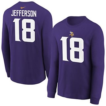 Youth Nike Justin Jefferson Purple Minnesota Vikings Player Name & Number Long Sleeve T-Shirt