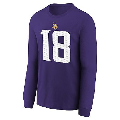 Youth Nike Justin Jefferson Purple Minnesota Vikings Player Name & Number Long Sleeve T-Shirt