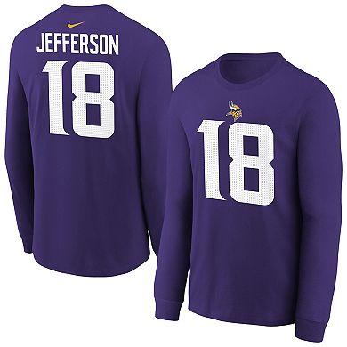 Youth Nike Justin Jefferson Purple Minnesota Vikings Player Name & Number Long Sleeve T-Shirt