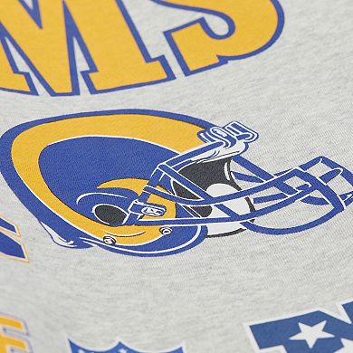 Men's Mitchell & Ness Heather Gray Los Angeles Rams All Over Print Vintage Fleece Crewneck Sweatshirt