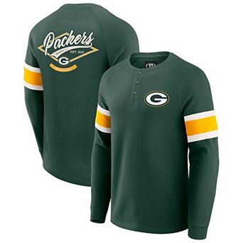 Men's Darius Rucker Collection by Fanatics Green Green Bay Packers Waffle-Knit Raglan Long Sleeve Henley T-Shirt