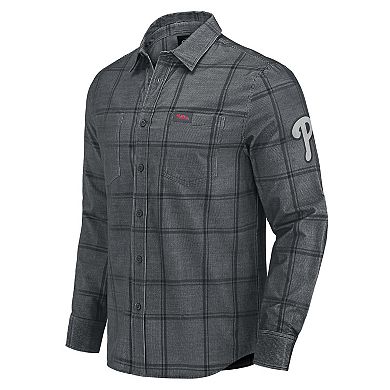 Men's Darius Rucker Collection by Fanatics Gray Philadelphia Phillies Thin Wale Corduroy Plaid Button Up Shirt