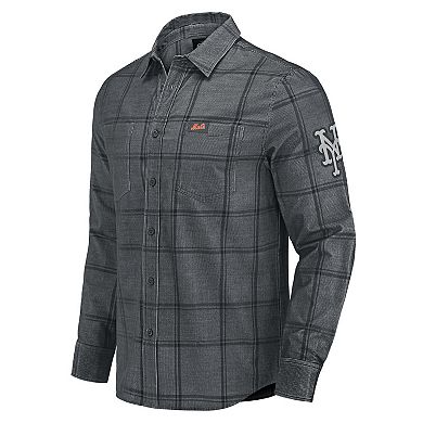 Men's Darius Rucker Collection by Fanatics Gray New York Mets Thin Wale Corduroy Plaid Button Up Shirt