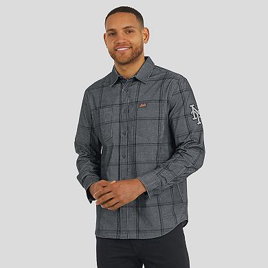 Men's Darius Rucker Collection by Fanatics Gray New York Mets Thin Wale Corduroy Plaid Button Up Shirt